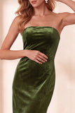Burgundy Bodycon Velvet Cut Out Strapless Midi Holiday Party Dress with Bow