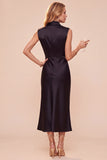 Coffee Cowl Neck Sheath Sleeveless Midi Dress with Lace