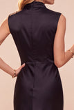 Coffee Cowl Neck Sheath Sleeveless Midi Dress with Lace