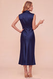 Coffee Cowl Neck Sheath Sleeveless Midi Dress with Lace