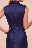 Coffee Cowl Neck Sheath Sleeveless Midi Dress with Lace