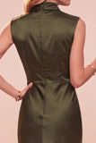 Coffee Cowl Neck Sheath Sleeveless Midi Dress with Lace