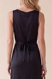 Black Sheath Round Neck Lace Satin Midi Wedding Guest Dress