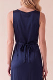 Black Sheath Round Neck Lace Satin Midi Wedding Guest Dress