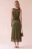 Black Sheath Round Neck Lace Satin Midi Wedding Guest Dress
