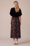 Black Velvet A-Line Round Neck Printed Midi Holiday Party Dress with Capelet