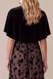 Black Velvet A-Line Round Neck Printed Midi Holiday Party Dress with Capelet