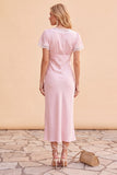 Blush Sheath V-Neck Flutter Sleeves  Lace Midi Holiday Party Dress