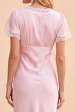 Blush Sheath V-Neck Flutter Sleeves  Lace Midi Holiday Party Dress