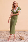 Blush Sheath V-Neck Flutter Sleeves  Lace Midi Holiday Party Dress