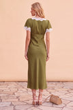 Blush Sheath V-Neck Flutter Sleeves  Lace Midi Holiday Party Dress