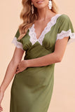 Blush Sheath V-Neck Flutter Sleeves  Lace Midi Holiday Party Dress