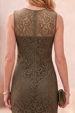 Dark Blue Mermaid Round Neck Lace Sleeveless Midi Wedding Guest Dress with Pockets