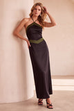 Black and Green Halter Sheath Satin Maxi Wedding Guest Dress