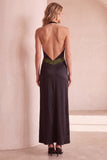 Black and Green Halter Sheath Satin Maxi Wedding Guest Dress