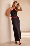 Black and Green Halter Sheath Satin Maxi Wedding Guest Dress