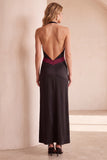Black and Green Halter Sheath Satin Maxi Wedding Guest Dress
