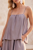 Fog Satin Tiered Spaghetti Straps Maxi Wedding Guest Dress with Pockets