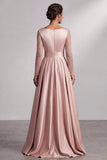Blush A-Line V-Neck Pleated Sequins Maxi Mother of the Bride Dress with Long Sleeves
