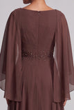 Coffee A-Line Cowl Chiffon Beaded Long Mother of the Bride Dress