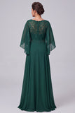 Dark Green A-Line V-Neck Flutter Sleeves Lace Long Mother of the Bride Dress with Beading
