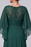 Dark Green A-Line V-Neck Flutter Sleeves Lace Long Mother of the Bride Dress with Beading