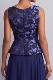 Navy A-Line Chiffon Printed Bateau Neck Long Mother of the Bride Dress