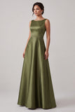 Olive A-Line Bateau Neck Beaded Satin Long Mother of the Bride Dress