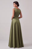 Olive A-Line Bateau Neck Beaded Satin Long Mother of the Bride Dress