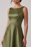 Olive A-Line Bateau Neck Beaded Satin Long Mother of the Bride Dress