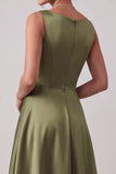 Olive A-Line Bateau Neck Beaded Satin Long Mother of the Bride Dress