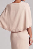Mermaid Champagne Round Neck Cape Long Mother of the Bride Dress with Beading