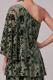 Dusty Sage A-Line One Shoulder Velvet Tiered Long Mother of the Bride Dress