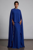 Dark Blue Sheath Chiffon High Neck Beaded Cape Maxi Mother of the Bride Dress