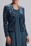 2-Piece Peacock Blue A-Line Long Mother of the Bride Dress with Velvet Bolero Jacket