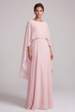 Blush A-Line Chiffon Bateau Neck Beaded Long Mother of the Bride Dress with Cape