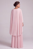 Blush A-Line Chiffon Bateau Neck Beaded Long Mother of the Bride Dress with Cape