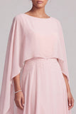 Blush A-Line Chiffon Bateau Neck Beaded Long Mother of the Bride Dress with Cape