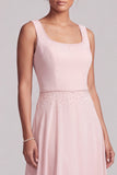 Blush A-Line Chiffon Bateau Neck Beaded Long Mother of the Bride Dress with Cape