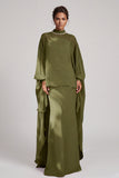 Olive Sheath High Neck Chiffon Rhinestones Long Mother of the Bride Dress