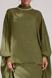 Olive Sheath High Neck Chiffon Rhinestones Long Mother of the Bride Dress