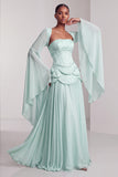 Blush Corset Jacquard Beaded Chiffon Tiered Peplum A-Line Long Prom Dress with Flared Sleeves