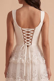 White Cowl Neck A-Line Tiered Maxi Wedding Dress with Sequins Appliques