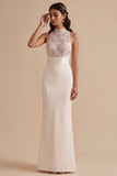 White High Neck Mermaid Sequins Appliques Cut Out Long Wedding Dress