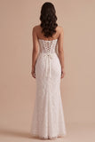 White Corset Mermaid Embroidery Strapless Maxi Wedding Dress