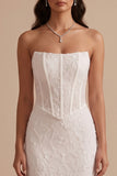 White Corset Mermaid Embroidery Strapless Maxi Wedding Dress