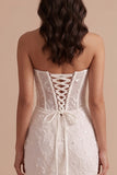White Corset Mermaid Embroidery Strapless Maxi Wedding Dress