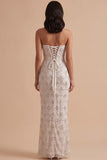 White Sheath Sequins Rhinestones Strapless Long Wedding Dress with Slit