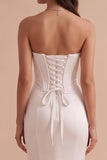 White Mermaid Corset Satin Strapless Long Wedding Dress with 3D Flower