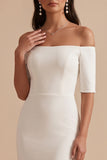 Off the Shoulder White Mermaid Half Sleeves Satin Midi Wedding Dress